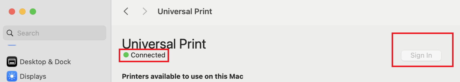 Screenshot of a user signed into the Universal Print app on macOS