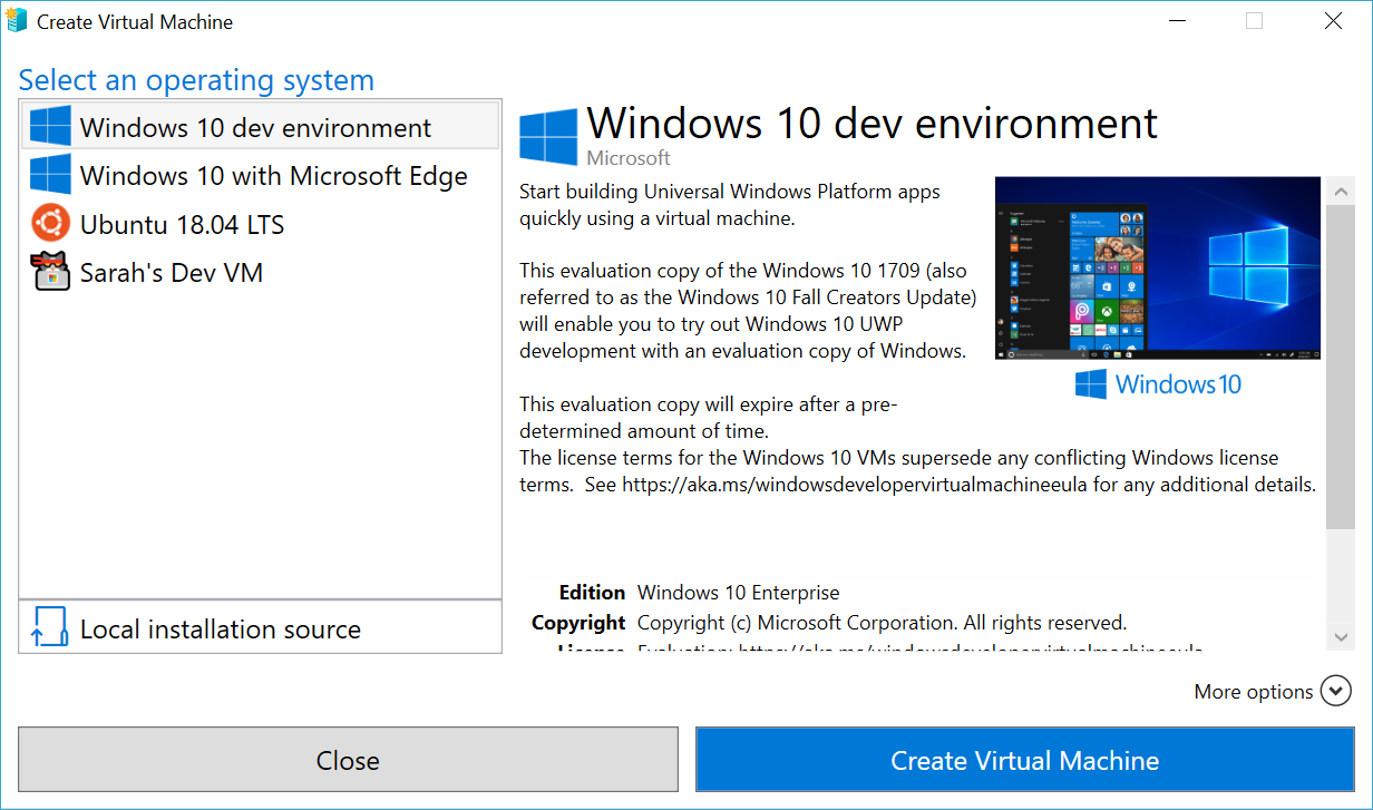 create vm on windows 10