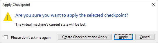 Screenshot of the dialog that asks for confirmation to apply the selected checkpoint.