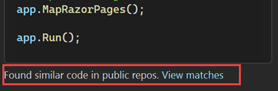 Screenshot of code referencing for public code.