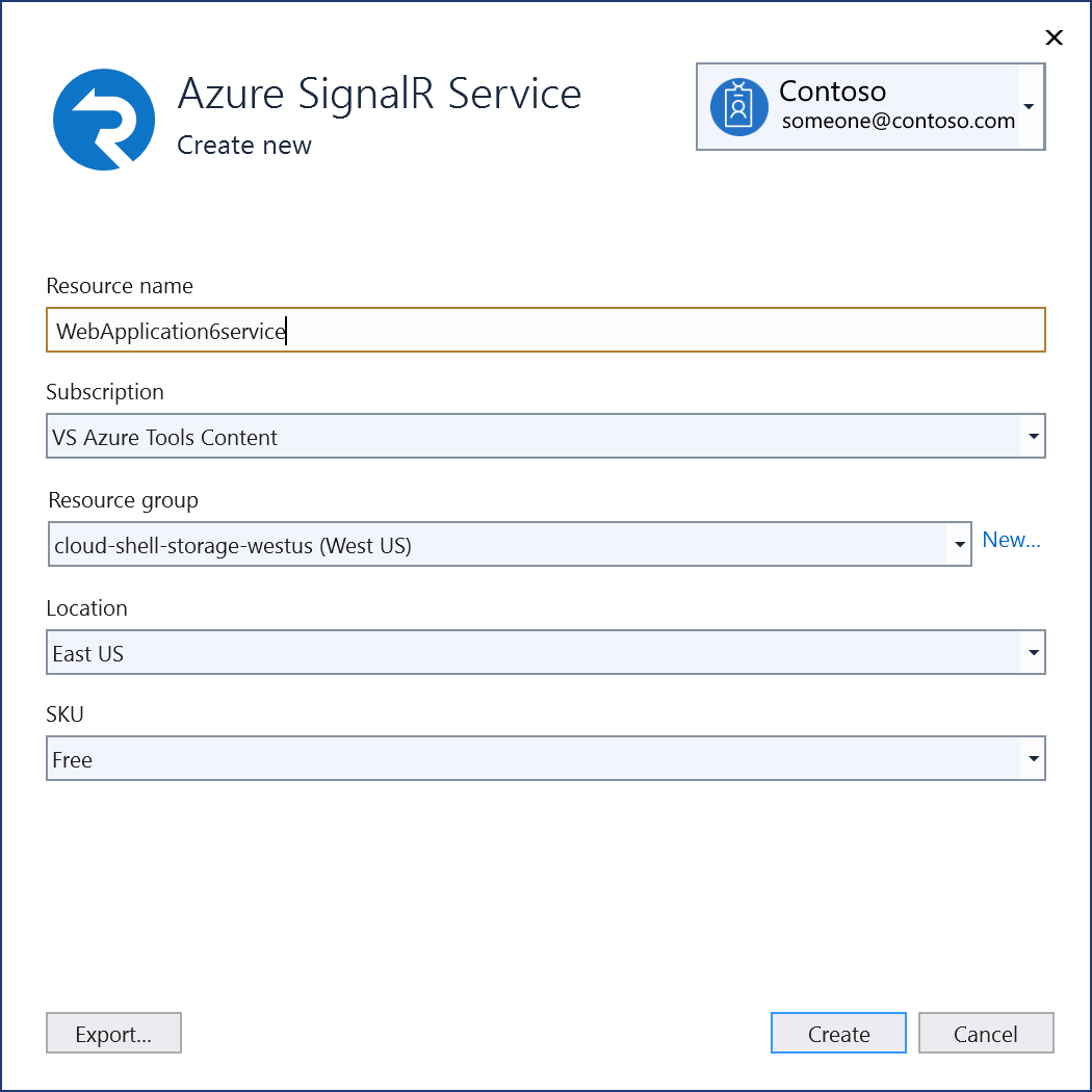 New Azure SignalR Service instance