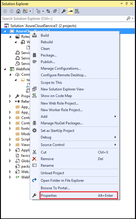 Solution Explorer project context menu