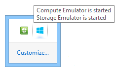 Azure emulator in the system tray