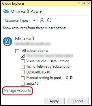 Cloud Explorer Azure account settings icon