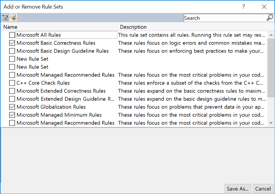 Add or remove rule sets dialog box