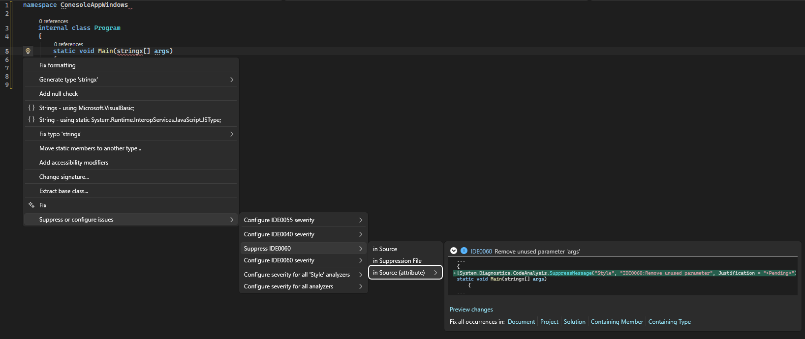 Screenshot that shows in Source (attribute) selection from the Quick Actions Suppress menu.