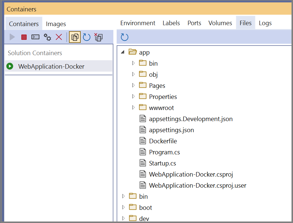Screenshot of Containers window.