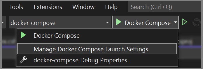 Screenshot of Debug Manage Compose Settings menu item.