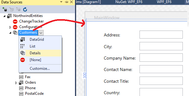 Customers data source binding to individual controls