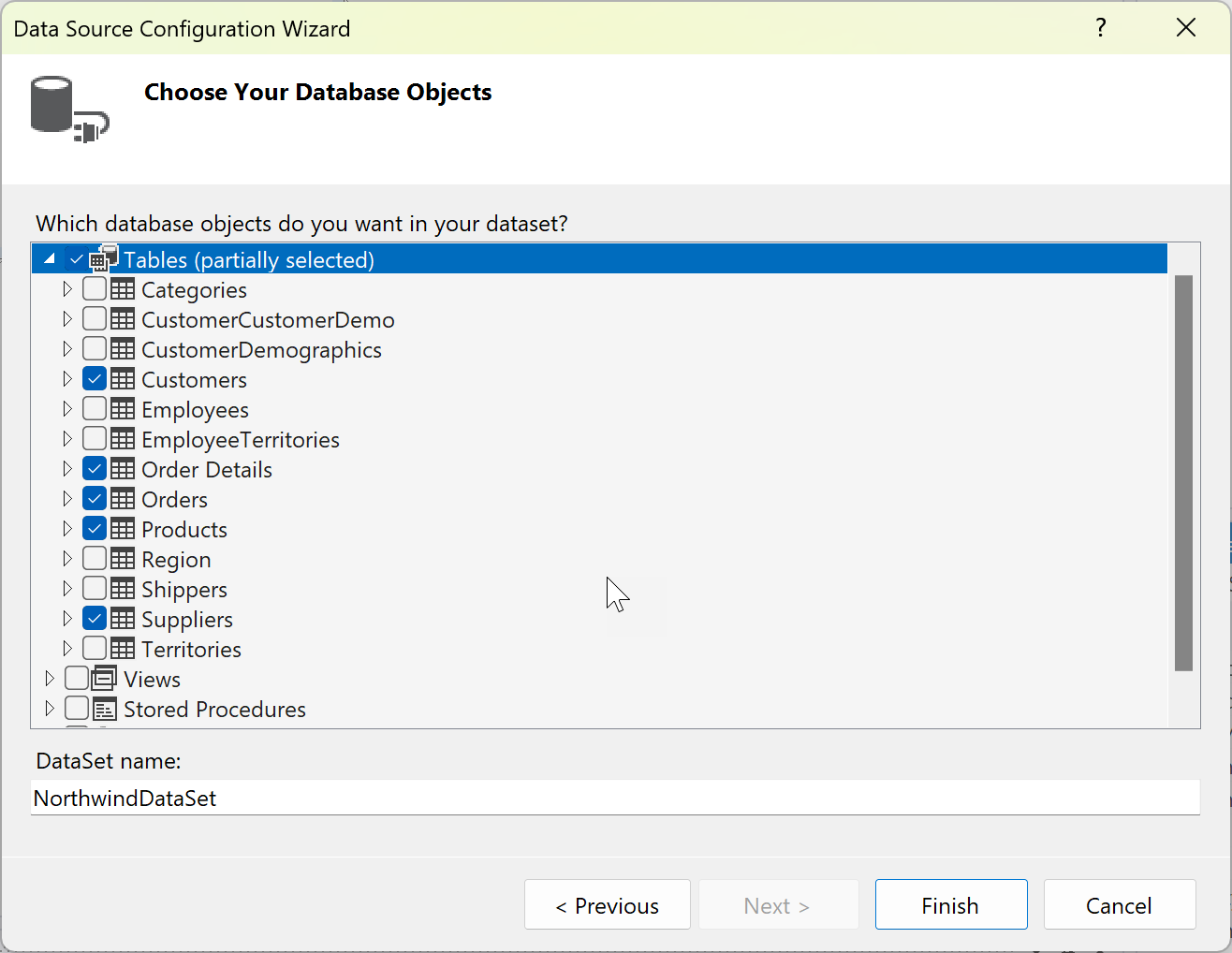 Screenshot of Choose your Database Objects page