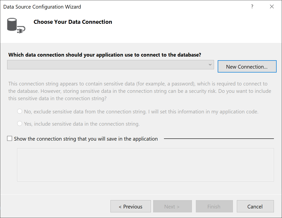 Screenshot of Choose your Data Connection page