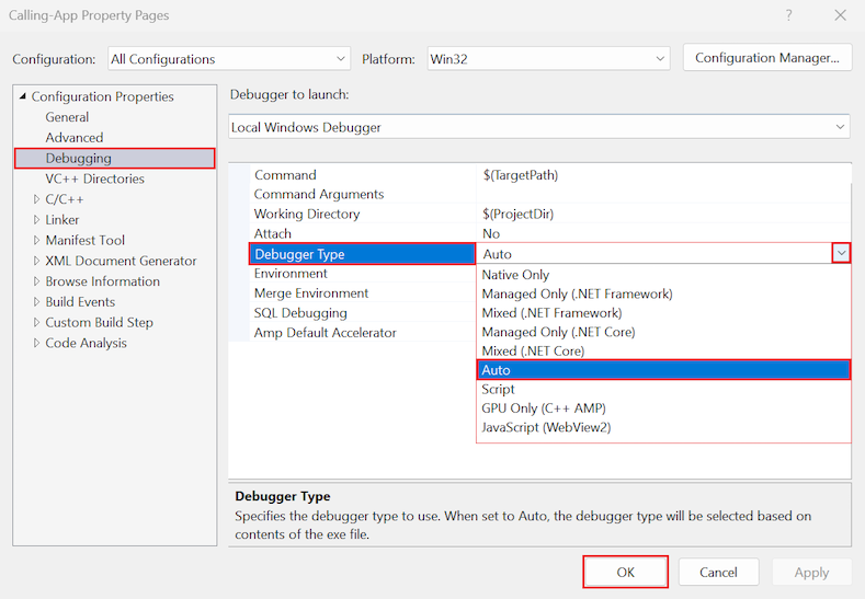 Enable mixed mode debugging in C++