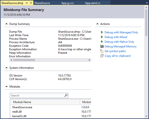 Use dump files in the debugger - Visual Studio (Windows) | Microsoft Learn