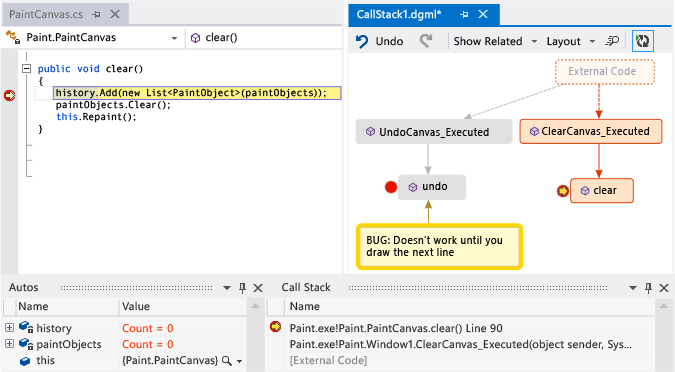 Update code map with next call stack