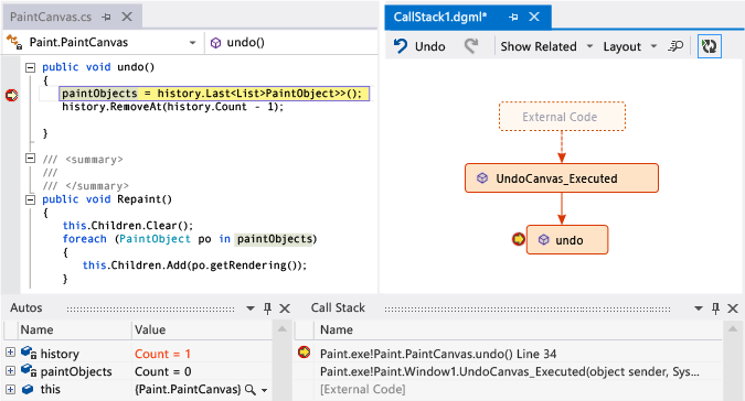See call stack on code map