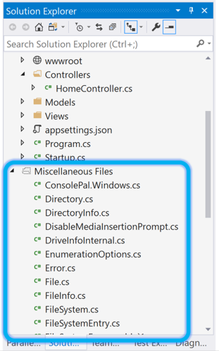 Screenshot of solution explorer with miscellaneous files.