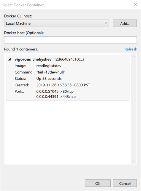 Select Docker Container Menu