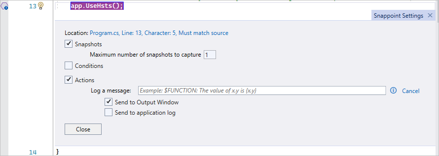 Screenshot that shows the Snapshot Settings window.