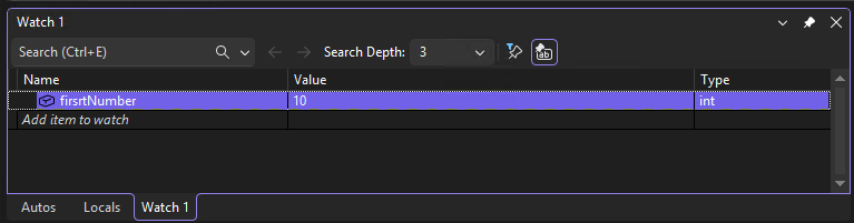 Screenshot that shows the Watch window.