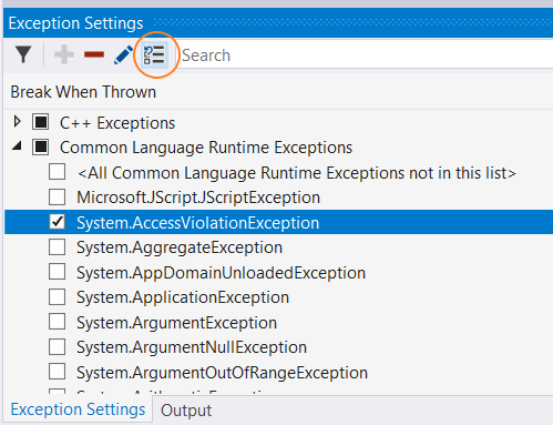 Screenshot of Restore Defaults in Exception Settings.