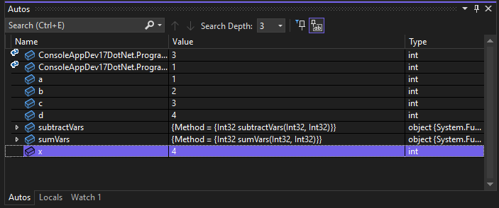 Inspect variables - Autos and Locals windows - Visual Studio (Windows) |  Microsoft Learn