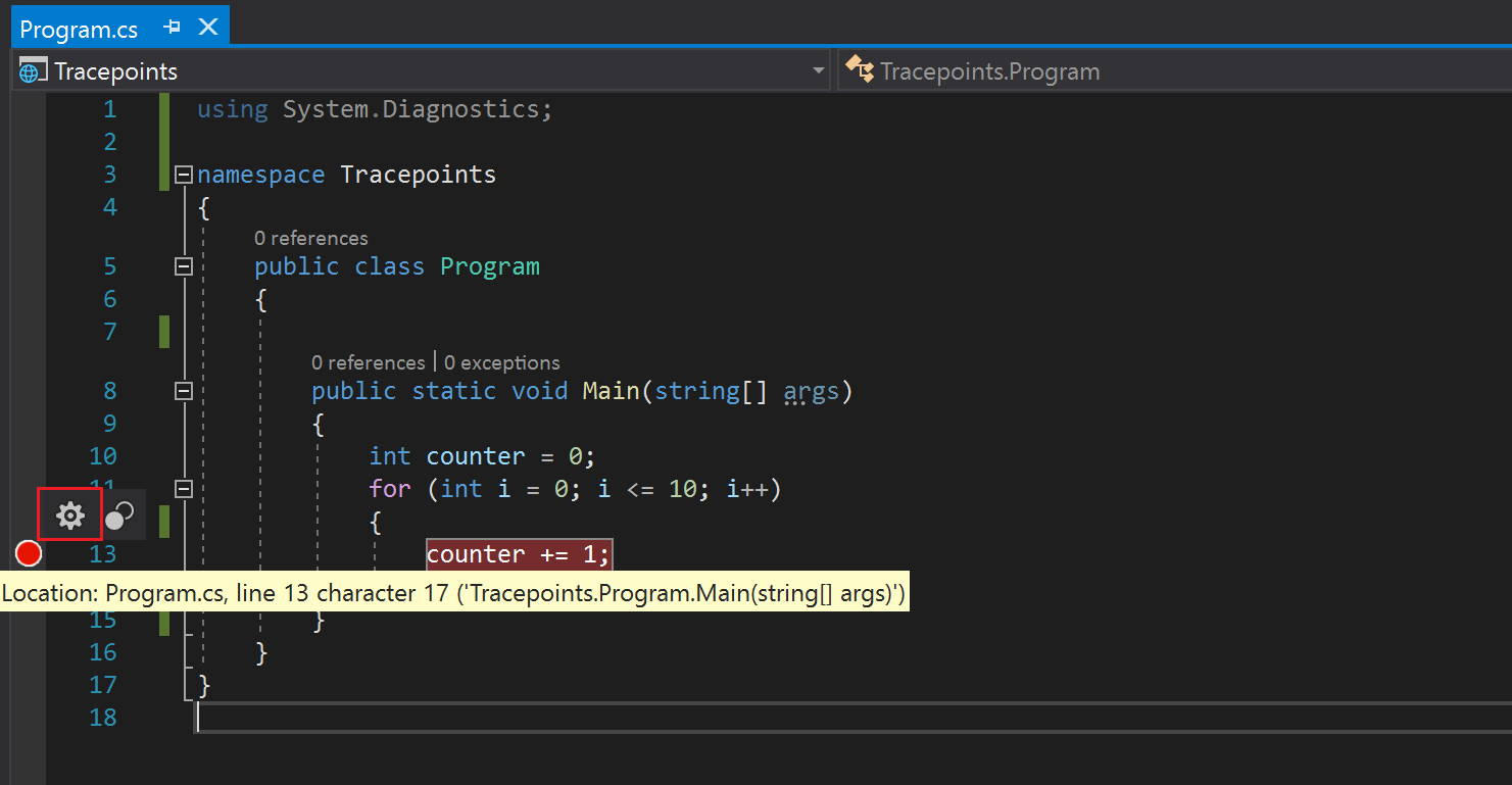 Log info with tracepoints - Visual Studio (Windows) | Microsoft Learn