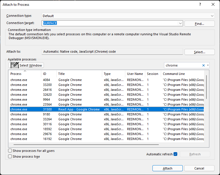 Niet doen groet actie Attach to running processes with the debugger - Visual Studio (Windows) |  Microsoft Learn