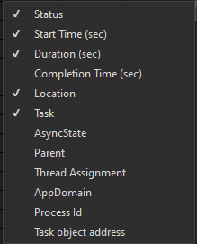 Shortcut view menu in Tasks window