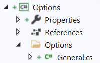 The Options Page C# file added to the project.