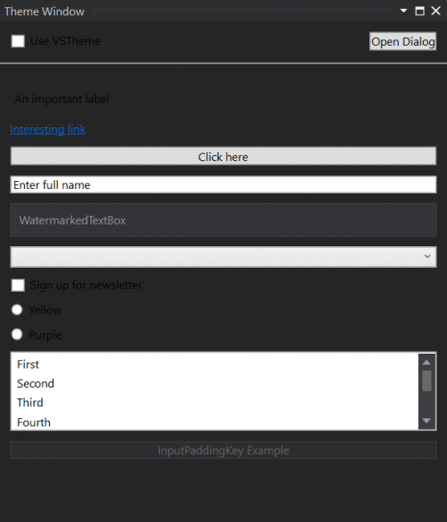 Screenshot showing a window that uses the Dark theme without W P F controls.