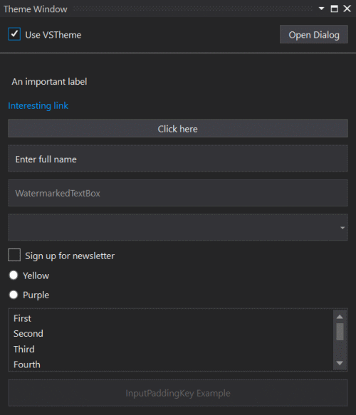 Screenshot showing a window that correctly uses controls and the Dark theme.