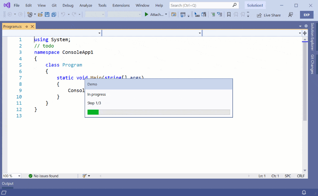Showing progress - Visual Studio (Windows) | Microsoft Learn