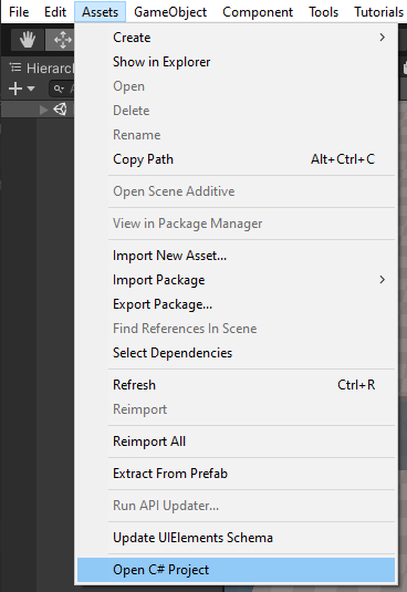 Screenshot of the Open C# project in Visual Studio.