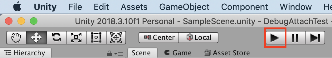Screenshot of the Play button in Unity on macOS.