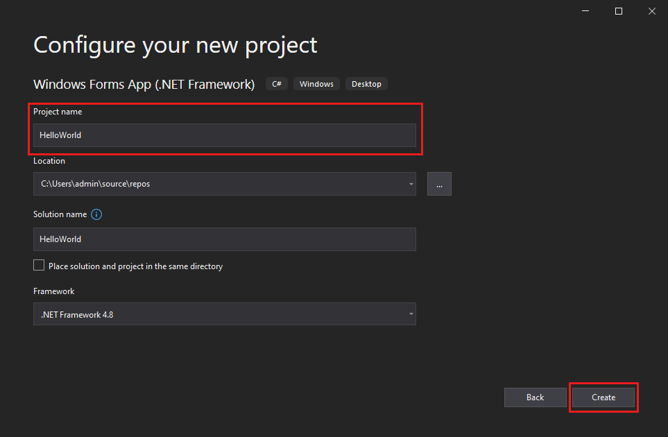 in the 'Configure your new project' window, name your project 'HelloWorld'
