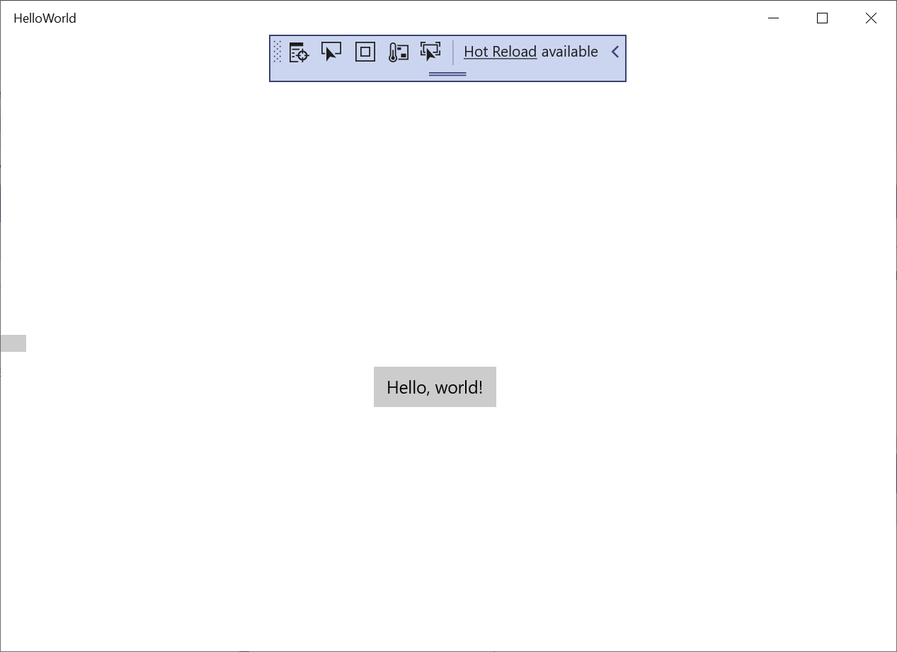 Screenshot showing the running UWP 'Hello World' application.