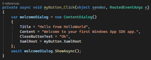 How to build a Hello World app using C# / WinUI 3 / Windows App SDK -  Windows apps