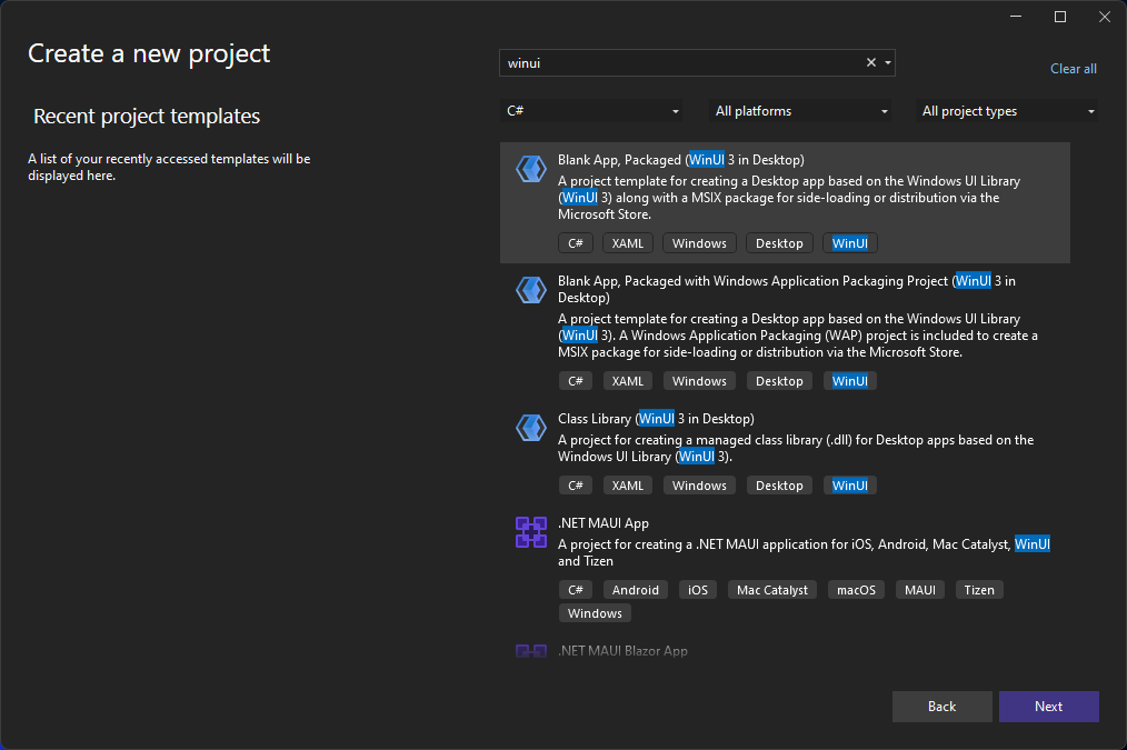 WinUI 3 templates in Visual Studio - Windows apps