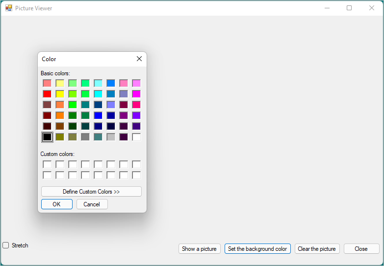 Screenshot shows your app with the Color dialog box.