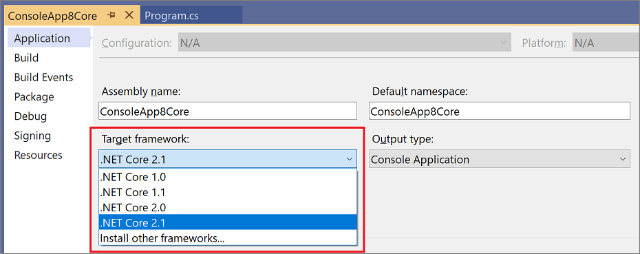 Application page of C# project properties - Visual Studio (Windows