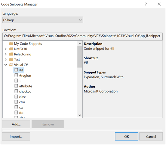 Create and reuse code block snippets - Visual Studio (Windows)