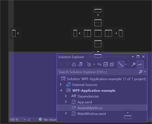 Screenshot of what appears in the IDE when you want to dock Solution Explorer in a new position.