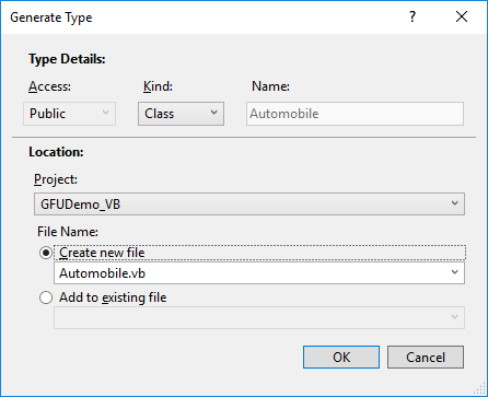 Generate New Type dialog box