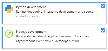 Node.js and Python development workloads