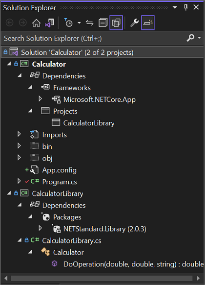 Screenshot of Solution Explorer with two projects.