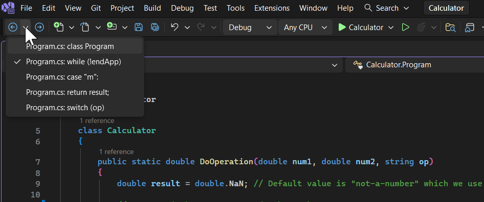 Screenshot that shows the forward and back navigation buttons.