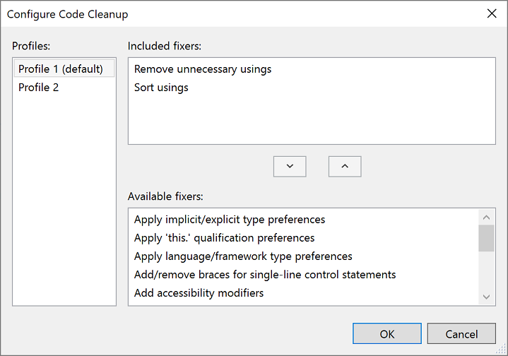 Screenshot of Configure Code Cleanup.