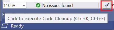 Screenshot of Code Cleanup button.