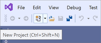 Screenshot of the New Project button in Visual Studio 2019.