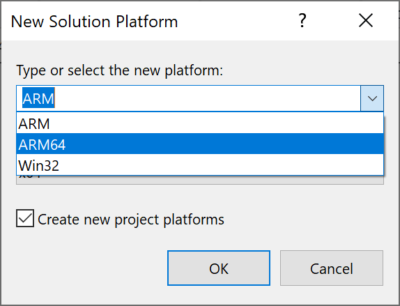 Screenshot showing choosing a new platform.